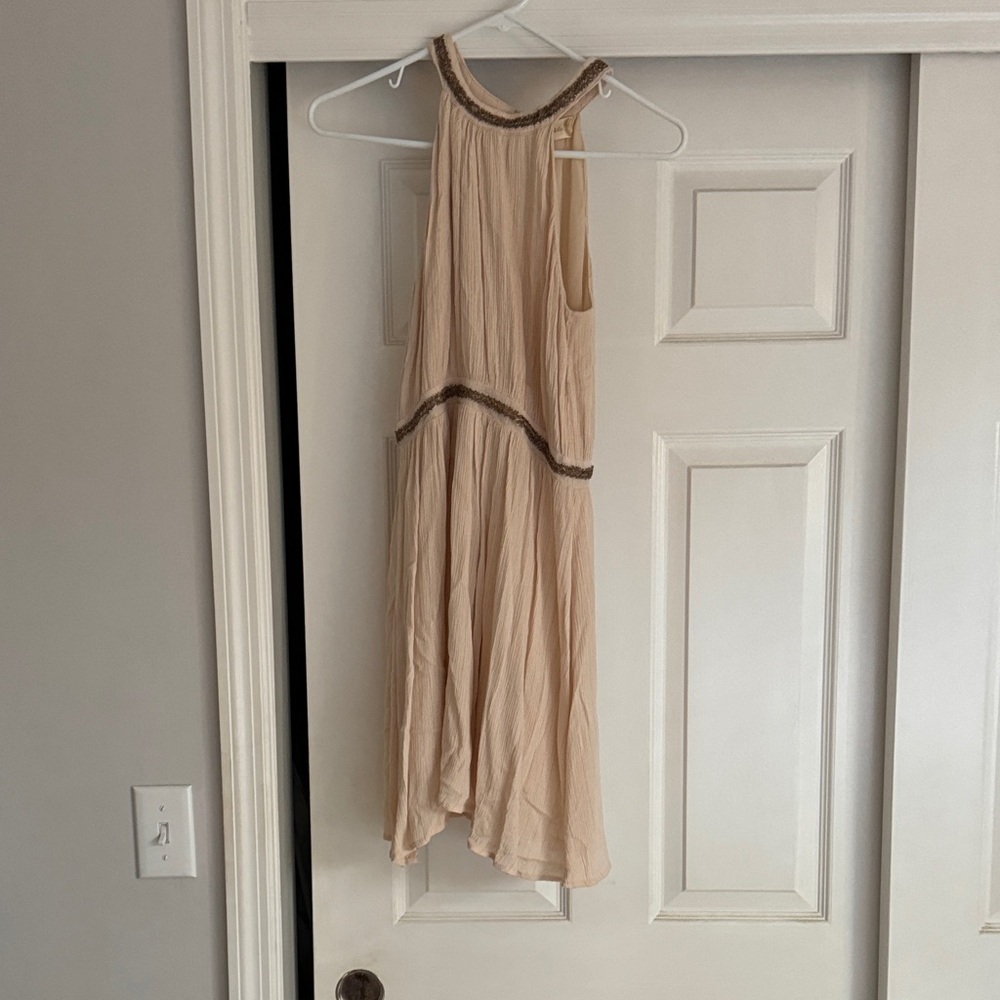 Chic Beige High Low Dress with Brown Accents